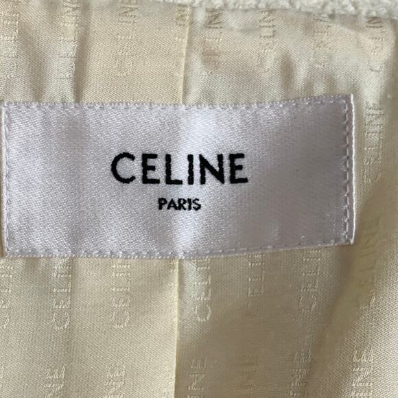 CELINE Size 8 Cream Gold Wool Blend Short Sleeve Jacket Blazer - Picture 6 of 9